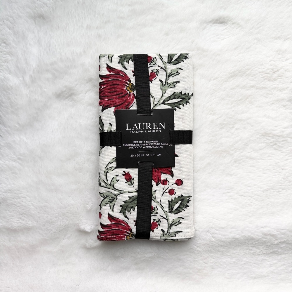 NWT Lauren Ralph Lauren Set of 4 Cloth Napkins Floral Holiday 20”x20”